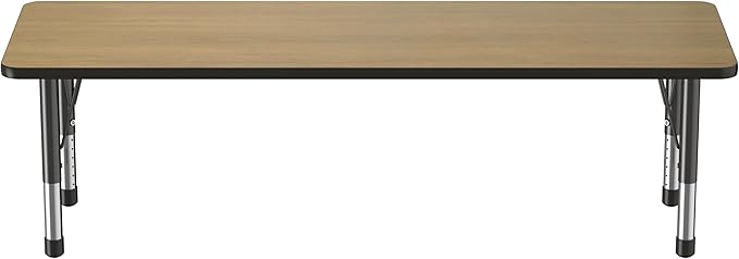 Factory Direct Partners FDP Rectangle (24 x 60 inch) Classroom Table with Adjustable Chunky Toddler Legs (15-24 in); Preschool, Kinder and Daycare Furniture - Pasadena Oak Top/Black Edge and Legs-Ruum Studio Home