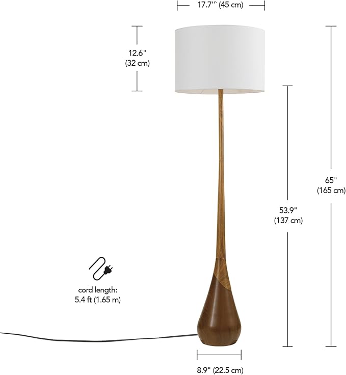 GLOBE Electric Novogratz x Harrington 65" Floor Lamp, 2-Tone Faux Wood Base, White Fabric Shade, Socket Rotary Switch 67225-Ruum Studio Home