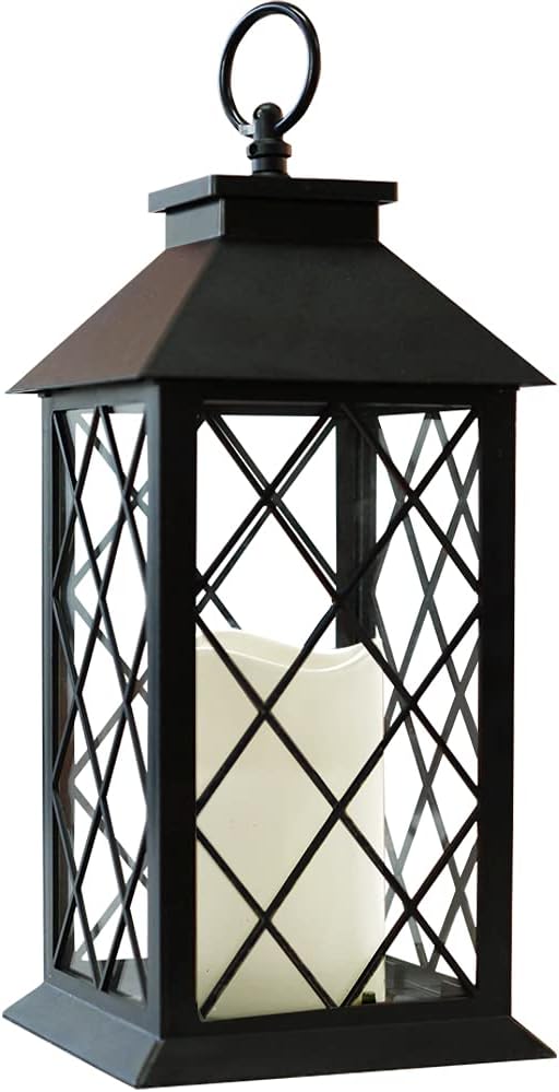 Bright Zeal 13.5" Black Vintage Candle Lantern with LED Pillar Candle and Timer - IP44 Waterproof Porch Light - Tabletop Lantern Decorative Outdoor-Ruum Studio Home