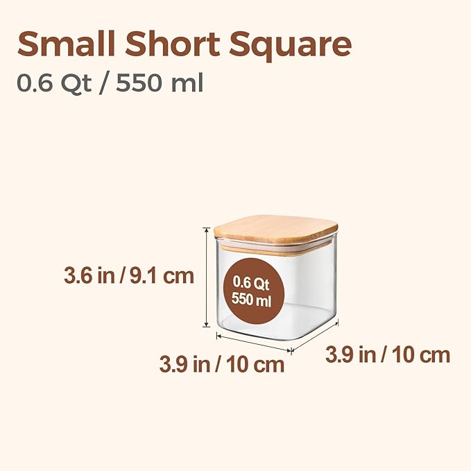 ComSaf 0.6 Qt Glass Food Storage Jars Set of 6, Clear Storage Containers with Airtight Lids, Pantry Organization Jar, Spice Jar, Blooming Tea, Coffee and Sugar Container, Canister Set for Kitchen-Ruum Studio Home