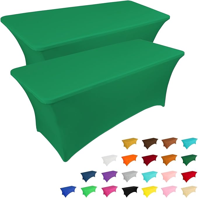 IVAPUPU 2 Pack 6FT Table Cloth for Rectangular Fitted Events Stretch Emerald Green Table Covers Washable Spandex Tablecloth Protector for Party, Wedding, Cocktail, Banquet, Festival-Ruum Studio Home
