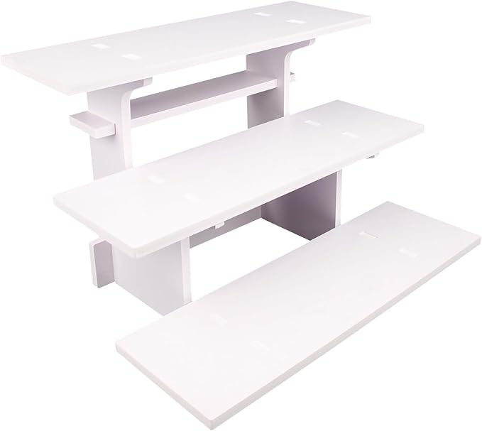 WANLIAN 3-Tier Straight Retail Table Display Stand, Portable Display Rack Shelves for Vendors, Craft Shows, Farmers Market, Pop Up Shop Countertop White Risers for Display, Soap, Candles, Tumblers-Ruum Studio Home
