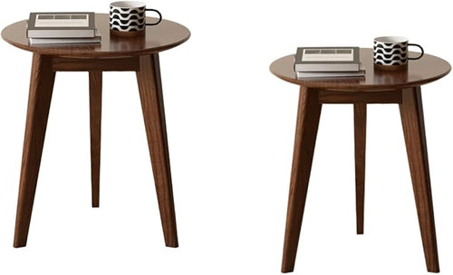 100% Solid Oak Round Side Table Set of 2, Small Bedside Table for Small Spaces, Living Room End Table with Stable Frame, Modern Nightstand for Bedroom Couch(Walnut, 17.71" D x 19.68" H)-Ruum Studio Home