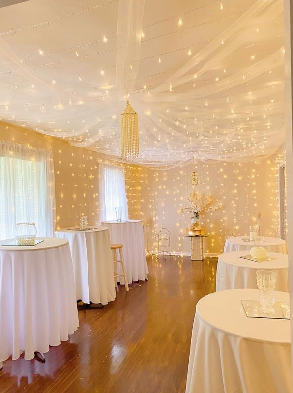 Lighting EVER 594 LED Curtain Lights, 20 x 10 ft Plug in Hanging Fairy String Lights, Wedding Party Backdrop Lights, Window Twinkle Lights for Wall, Patio, NOT Connectable (27 Strings, 9" Apart)-Ruum Studio Home