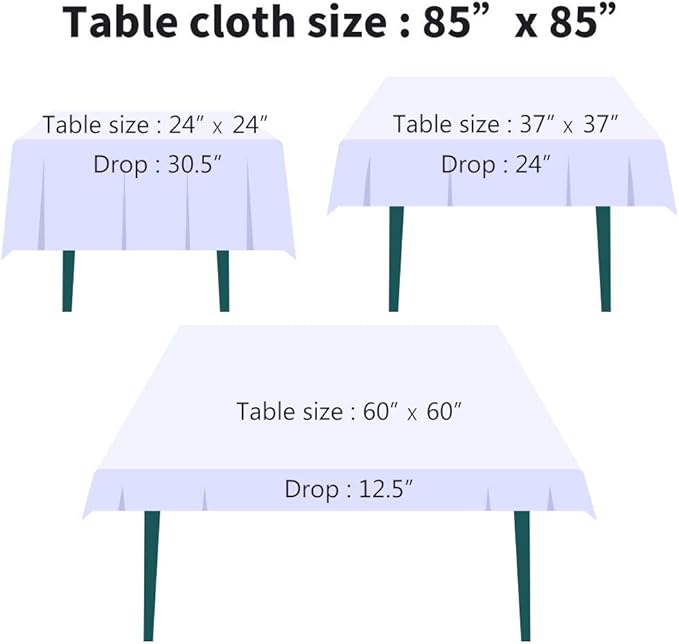 Surmente Square Tablecloth for Square or Round Tables 100% Polyester 85x85 Inch Table Cloth for Weddings, Banquets, or Restaurants (Black)-Ruum Studio Home