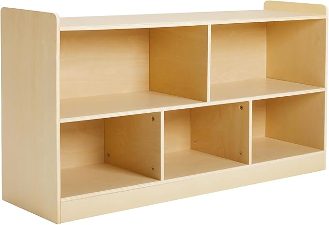Montessori Shelf, Wooden Toy Storage Organizer for Books Toys, 2 Shelf Bookcase, 5-Section Storage Cabinet, Toddler Book Shelf for Kids Rooms, Playroom, Nursery, Kindergarten (Natural)-Ruum Studio Home