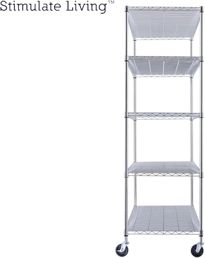 60"x24"x72" PRIME HEAVY DUTY Chrome 5-Tier Wire Shelving NSF 3000 LBS MAX Capacity Storage Rack for Commercial, School, Home, Garage, Warehouse, Industrial, and Hospital Uses (with Wheels)-Ruum Studio Home