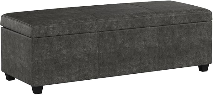 BELLEZE Storage Faux Leather Ottoman, 47 Inch Bench Bedroom Bench with Safety Close Hinge, Extra Long Ottoman with Storage for Living Room, Entryway, Hallway, Foot Rest, Support 300lbs - Rustic Gray-Ruum Studio Home