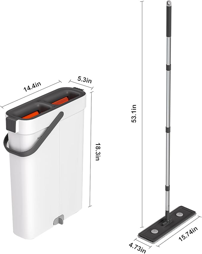 Mop and Bucket with Wringer Set,Hands Free Flat Floor Mop and Bucket,4 Washable Microfiber Pads Included,Wet and Dry Use, Home Floor Cleaning System for All Floor Types and Windows-Ruum Studio Home