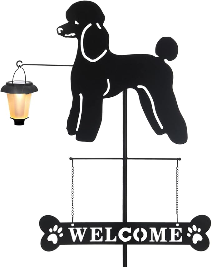BAYN Solar Poodle Garden Stakes Decorative with a Lantern Dog Silhouette Welcome Sign Outdoor Garden Decor for Yard, Lawn, Patio, Pathway-Ruum Studio Home