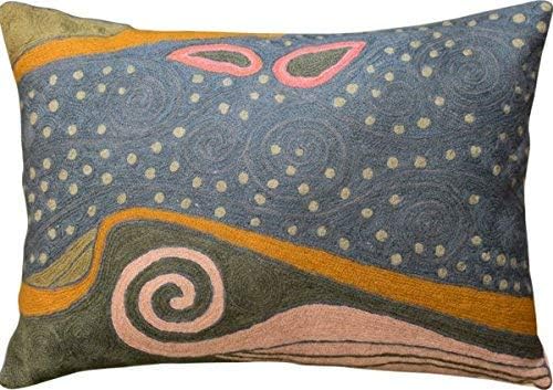 Lumbar Blue Klimt Throw Pillow Cover Art Nouveau Pillowcase Modern Couch Cushion Contemporary Pillowsham Mid Century Chair Farmhouse Cushions Handmade Wool Size 14x20-Ruum Studio Home