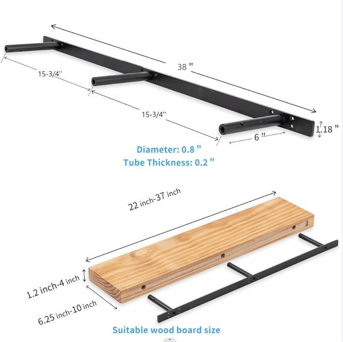 38'' Heavy-Duty Floating Shelf Bracket, Hidden Shelf Bracket for Fireplace Racks and Shelves, if Installed on Studs, max Load of 210 pounds, 38 inches (with Ease kit)-Ruum Studio Home