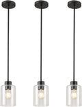 Black Pendant Lights Kitchen Island - Seeded Glass Pendant Light Fixture Multiple Stems Rods (3 Pack with Rod seeded Glass)-Ruum Studio Home