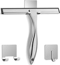All-Purpose Stainless Steel Shower Squeegee for Shower Glass Door with 2 Adhesive Hooks, Bathroom Cleaner Tool Household Window Mirror Squeegee , Cleaning Tile Wall, Car, 10 Inch Silver-Ruum Studio Home