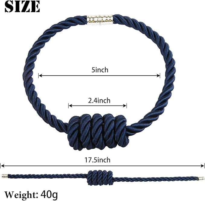 Fenghuangwu 2Pack Magnetic Curtain Tiebacks – Bohemian Style Handmade Woven Tie-Backs for Drapes,Elegant Exquisite Knot Holdbacks,Outdoor Boho & Modern Home Decor（Navy-Ruum Studio Home