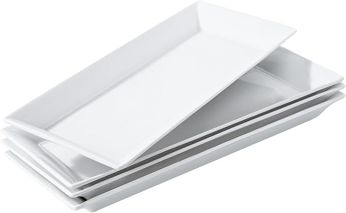 Rectangular Ceramic Serving Platters Set of 4, 14 inch Large Porcelain Serving Plates, White Appetizer Trays, Dishwasher Safe Plates for Steak, Charcuterie, Thanksgiving Turkey, Desserts-Ruum Studio Home