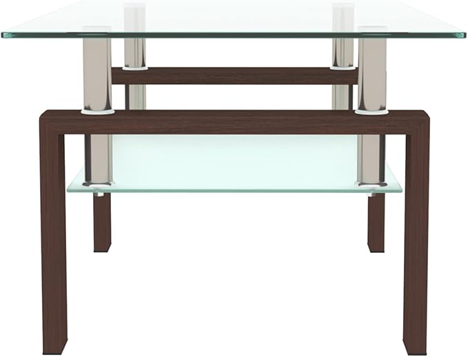 Glass Coffee Table for Living Room, Mordern Sofa Center Tables with Storage, Brown Metal Leg, Rectangle Tempered Glass Center Table Home Furniture-Ruum Studio Home
