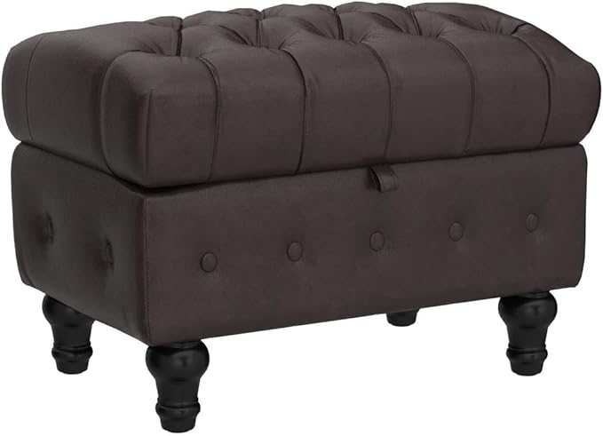 Artechworks Coffee Table Ottoman with Storage,Button Tufted PU Leather Upholstery Footstool Bed Ottoman for Living Room, Home Office, Space-Saving Storage Toy Box Stool, Brown-Ruum Studio Home
