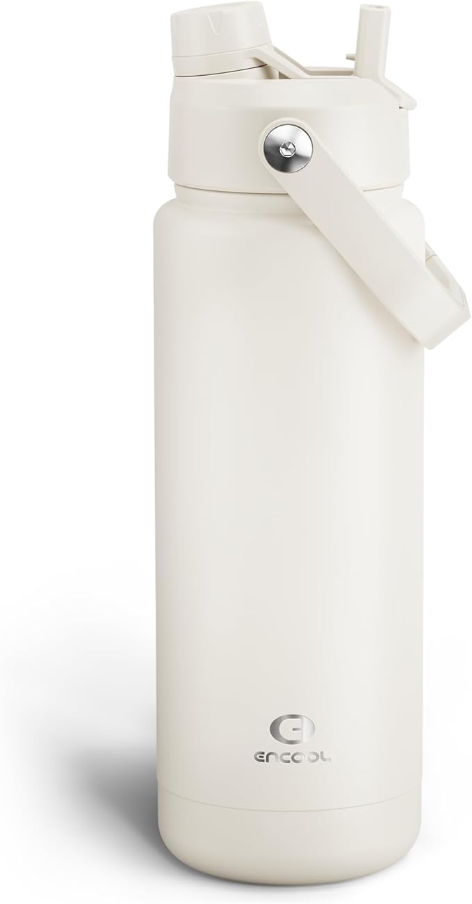 Insulated Water Bottle with Straw Stainless Steel Water Bottle, Leak-Proof, BPA-Free, Double Wall Vacuum Keeps Cold for 24 Hours for Sports, Travel, School (32 oz, Cream Moon)-Ruum Studio Home