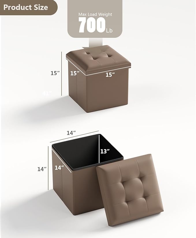 15 Inches Small Folding Storage Ottoman Cube, Storage Footrest, Foot Rest Stool, for Living Room, Bedroom, Dorm, Hallway, Entryway, Brown-Ruum Studio Home