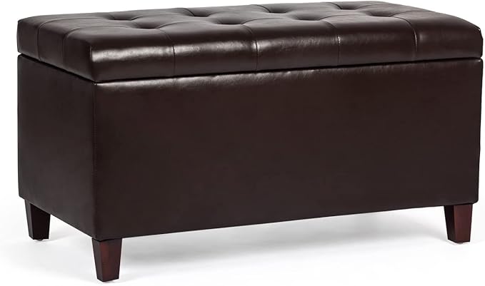 Asense Storage Ottoman Bench, Faux Leather Upholstered End of Bed Bench with Safety Hinge Wooden Legs, for Entryway Bedroom (Chocolate Brown, 33.3")-Ruum Studio Home