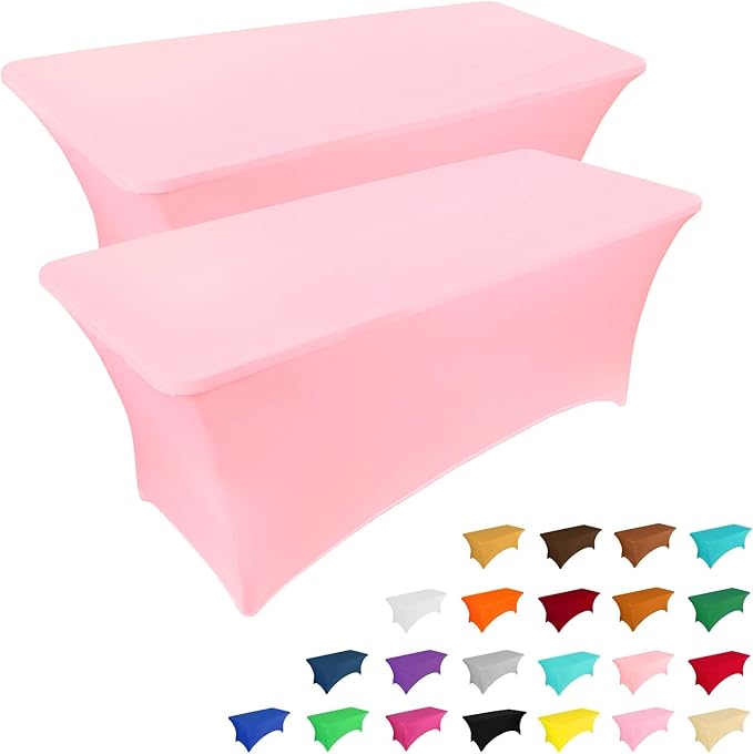 IVAPUPU 2 Pack 6FT Table Cloth for Rectangular Fitted Events Stretch Pink Table Covers Washable Spandex Tablecloth Protector for Party, Wedding, Cocktail, Banquet, Festival-Ruum Studio Home