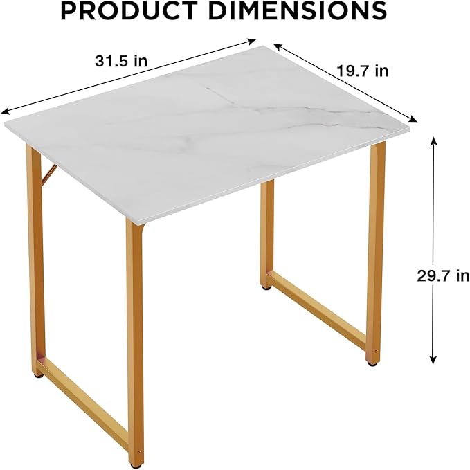 PayLessHere | 32 Inch Computer Desk | White Gold | Office Desk with Metal Frame, Adjustable Feet | Water-Resistant, Scratchproof Surface | Sturdy Writing Table for Home Office or Study | Pack of 1-Ruum Studio Home
