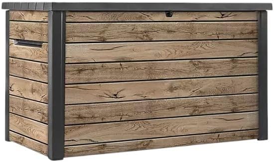 Outdoor Storage Box, Wood-Look Resin Deck Container, Indoor/Outdoor Storage, Ash Wood Brown (230 Gallon)-Ruum Studio Home