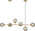KCO Lighting 6-Light Modern Globe Sputnik Chandelier Brass Gold Linear Pendant Chandelier Lighting Smoke Glass Dining Room Chandelier Mid Century Sputnik Island Lights for Kitchen Living Room-Ruum Studio Home