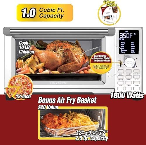 Nuwave Bravo Air Fryer Toaster Smart Oven, 12-in-1 Countertop Convection, 30-QT XL Capacity, 50°-500°F Temperature Controls, Top and Bottom Heater Adjustments 0%-100%, Brushed Stainless Steel Look-Ruum Studio Home