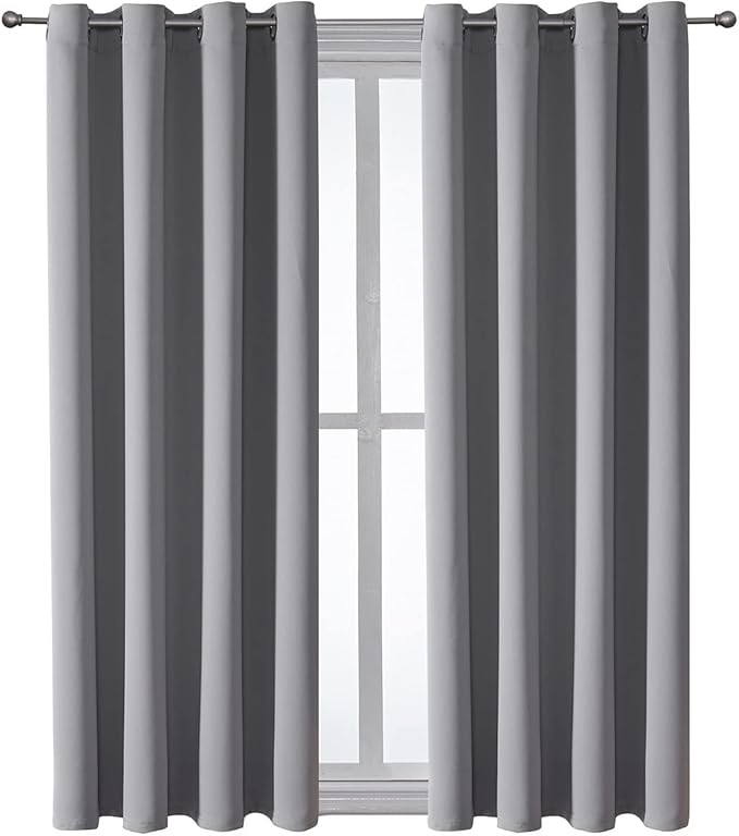 ChrisDowa Grommet Blackout Curtains for Bedroom and Living Room - 2 Panels Set Thermal Insulated Room Darkening Curtains (Light Grey, 52W x 45L )-Ruum Studio Home