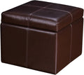 Adeco 17.7" Leather Cube Storage Brown Ottomans for Living Room-Ruum Studio Home