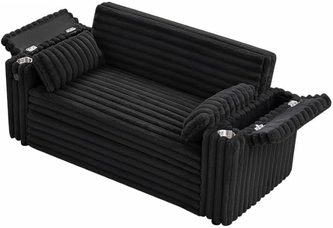 57-Inch Velvet Full Size Sleeper Sofa Couch with Pullout Bed,Convertible Pull Out with Golden Decorative Strip and Adjustable Backrest for Small Spaces,Apartment, Guest Room, RV (1109Black)-Ruum Studio Home