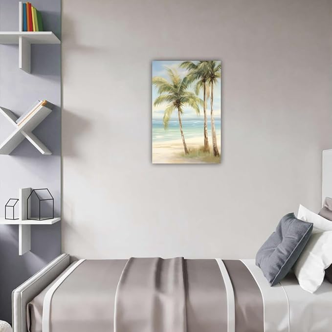 LURENCZH Tropical Beach Canvas Wall Art Seaside Palm Tree Picture Wall Decor Ocean Scenery Painting Prints for Bathroom Decor Framed(Beach-3,12.00" x 18.00")-Ruum Studio Home