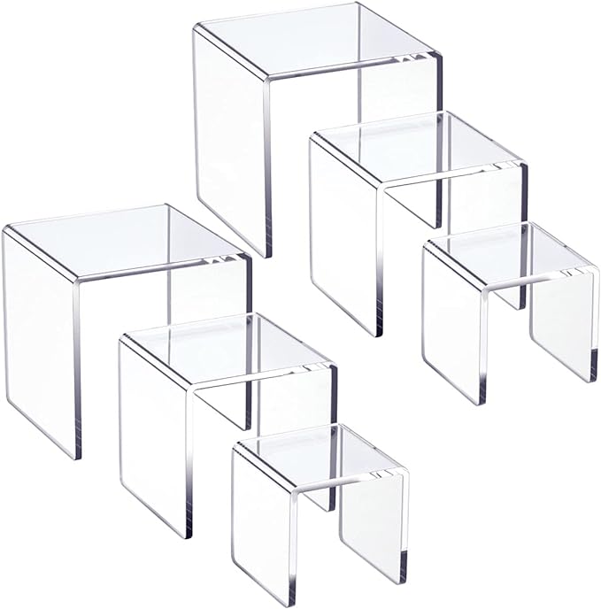 HIIMIEI Clear Acrylic Display Risers 2 Sets, 3-Tier Risers Stands Showcase for Amiibo Funko Pop Figures, Dessert, Jewelry-5"x6"x7"-Ruum Studio Home