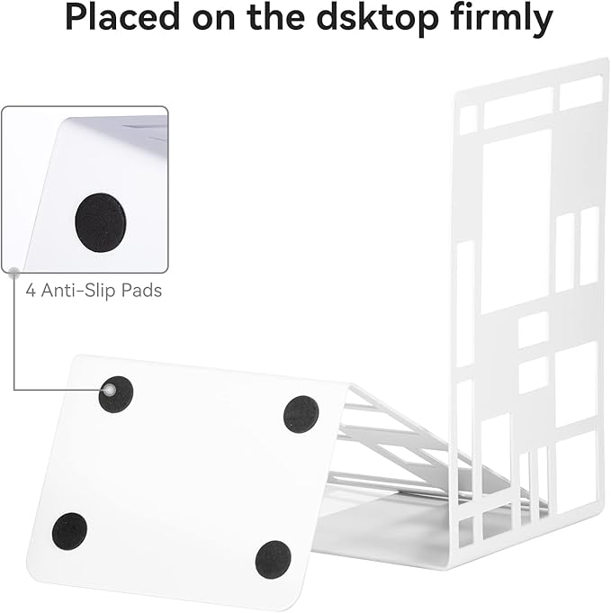 Book Ends, Bookends, Book Ends for Shelves, Bookends for Heavy Books, Book Divider Decorative Holder, Metal Heavy Duty Bookend White 1 Pair, Abstract Art Desgin Book Stopper Supports for Office, Home-Ruum Studio Home