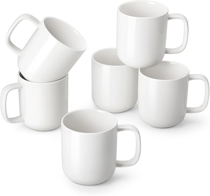 vancasso Porcelain Coffee Mugs Set, 16 oz Ceramic Coffee Cups for Americano Hot Tea Iced Coffee Cold Brew Cocoa Milk Mugs Set of 6, Dishwasher & Microwave Safe, White-Ruum Studio Home
