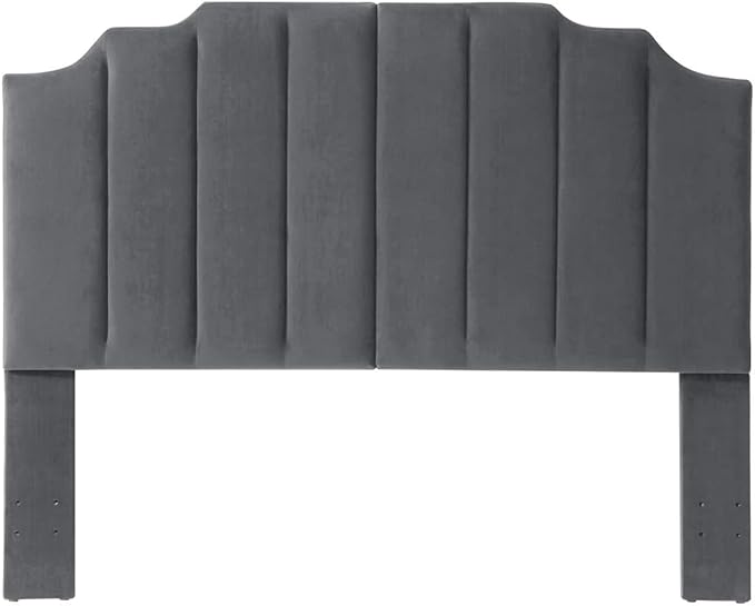 24KF Dark Gray Velvet Tufted Queen Upholstered Headboard, Modern Vertical Channel Design California Queen/Full Headboard with Stepped Silhouette Top Edge,Dark Gray-Ruum Studio Home