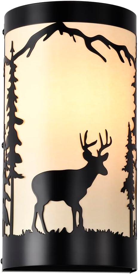 Wall Light Fixtures,Deer Cream White Parchment Rustic Wall Sconces,Farmhouse E26 Base Wall Sconce Light,Industrial Metal Black Sconce,Wall Lamps for Bedroom,Living Room,Hallway,Stairway-Ruum Studio Home