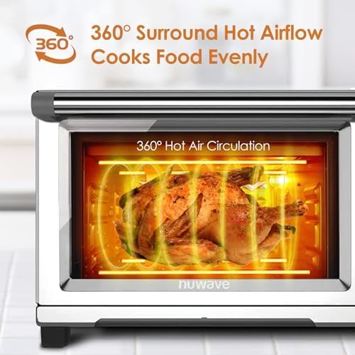 Nuwave Bravo Air Fryer Toaster Smart Oven, 12-in-1 Countertop Convection, 30-QT XL Capacity, 50°-500°F Temperature Controls, Top and Bottom Heater Adjustments 0%-100%, Brushed Stainless Steel Look-Ruum Studio Home
