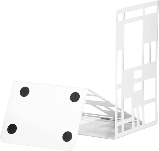 Book Ends, Bookends, Book Ends for Shelves, Bookends for Heavy Books, Book Divider Decorative Holder, Metal Heavy Duty Bookend White 1 Pair, Abstract Art Desgin Book Stopper Supports for Office, Home-Ruum Studio Home