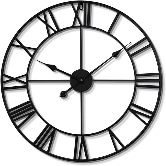 LEIKE 16" Large Wall Clocks Battery Operated, Round Modern Silent Non-Ticking Black Metal Wall Clock for Living Room Decor, Bedroom Kitchen (40cm Diameter, Black Roman Number)-Ruum Studio Home
