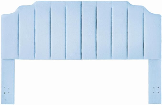 24KF Light Blue Teddy Fabric Tufted King Upholstered Headboard, Modern Vertical Channel Design California King Headboard with Stepped Silhouette Top Edge,6026-K-Teddy Light Blue-Ruum Studio Home