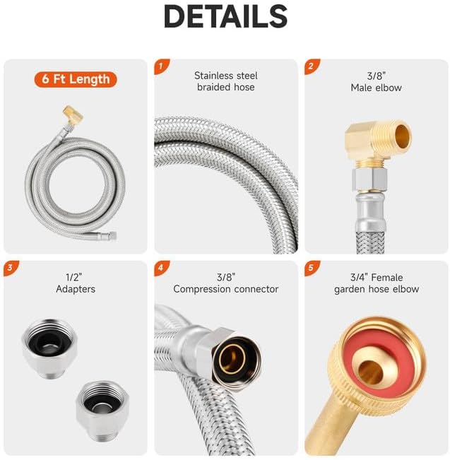 Roastove Universal Dishwasher Installation Kit,6 Ft Stainless Steel Dishwasher Hose,Burst Proof Water Supply Line with 3/8" Compression Connections-Ruum Studio Home