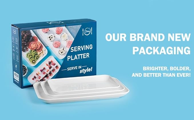 DELLING Large Serving Platter Set 16/14/12inch Large Serving Tray - Rectangular White Serving Trays for Party, Sushi, Oven Safe Dinnerware Set of 3, White-Ruum Studio Home