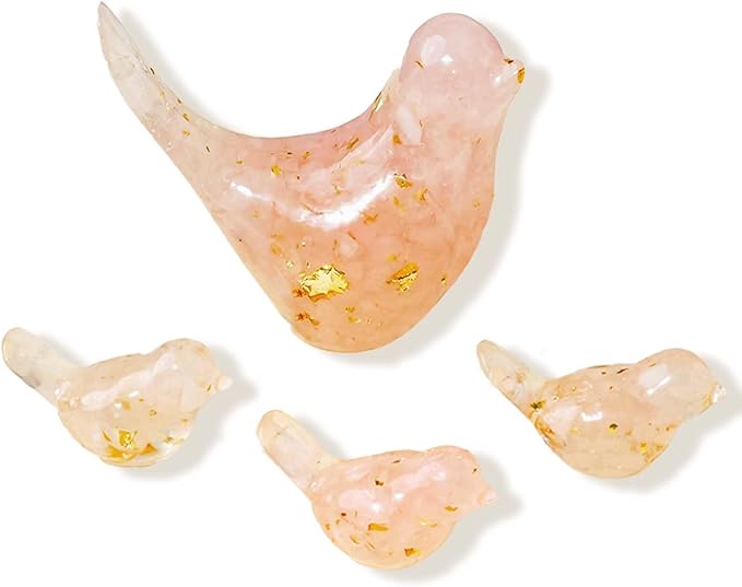 Crystal Bird Figurines, Resin Animal Statues, Miniature Decorative Gravel Birds, Home Decor (4PCS-RoseQuartz)-Ruum Studio Home