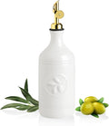 Sweejar 16 Oz Ceramic Olive Oil Dispenser Bottle, Oil Dispenser for Kitchen with Gravity Spout, Relief Opaque Oil Container for Evoo, Avocado Oil, Vinegar, Soy Sauce, 1 Pack(White, Gold Spout)-Ruum Studio Home