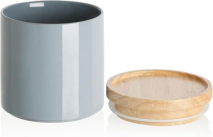 Sweejar Kitchen Canisters Ceramic Food Storage Jar, Stackable Containers with Airtight Seal Wooden Lid for Serving Coffee Bean, Flour, Tea, Spice and More - 39 Fl Oz (Gray)-Ruum Studio Home