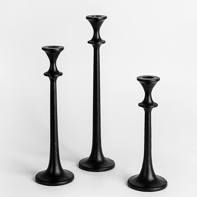 Black Iron Taper Candle Holder - Set of 3 Decorative Candle Stand - Candlestick Holder for Wedding, Dinning, Party-Ruum Studio Home