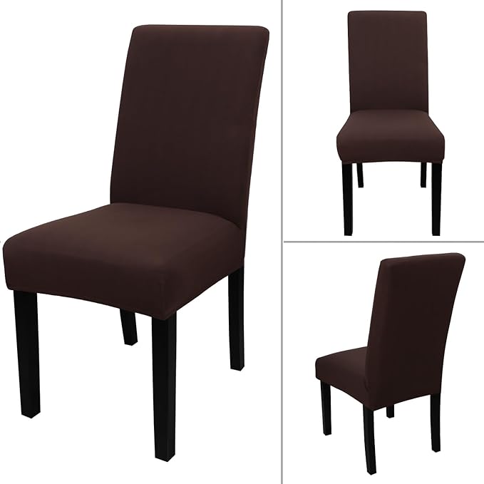 JQinHome 4 Pcs Dining Chair Slipcover,High Stretch Removable Washable Chair Seat Protector Cover for Home Party Hotel Wedding Ceremony (Pack of 4, Coffee)-Ruum Studio Home